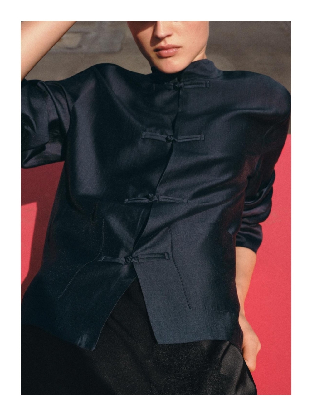 Zara Satin Effect Frog Fastening ZW Collection Size M Navy